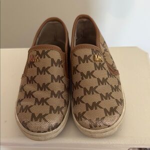 Michael Kors Tan and Gold Slip-On Sneakers